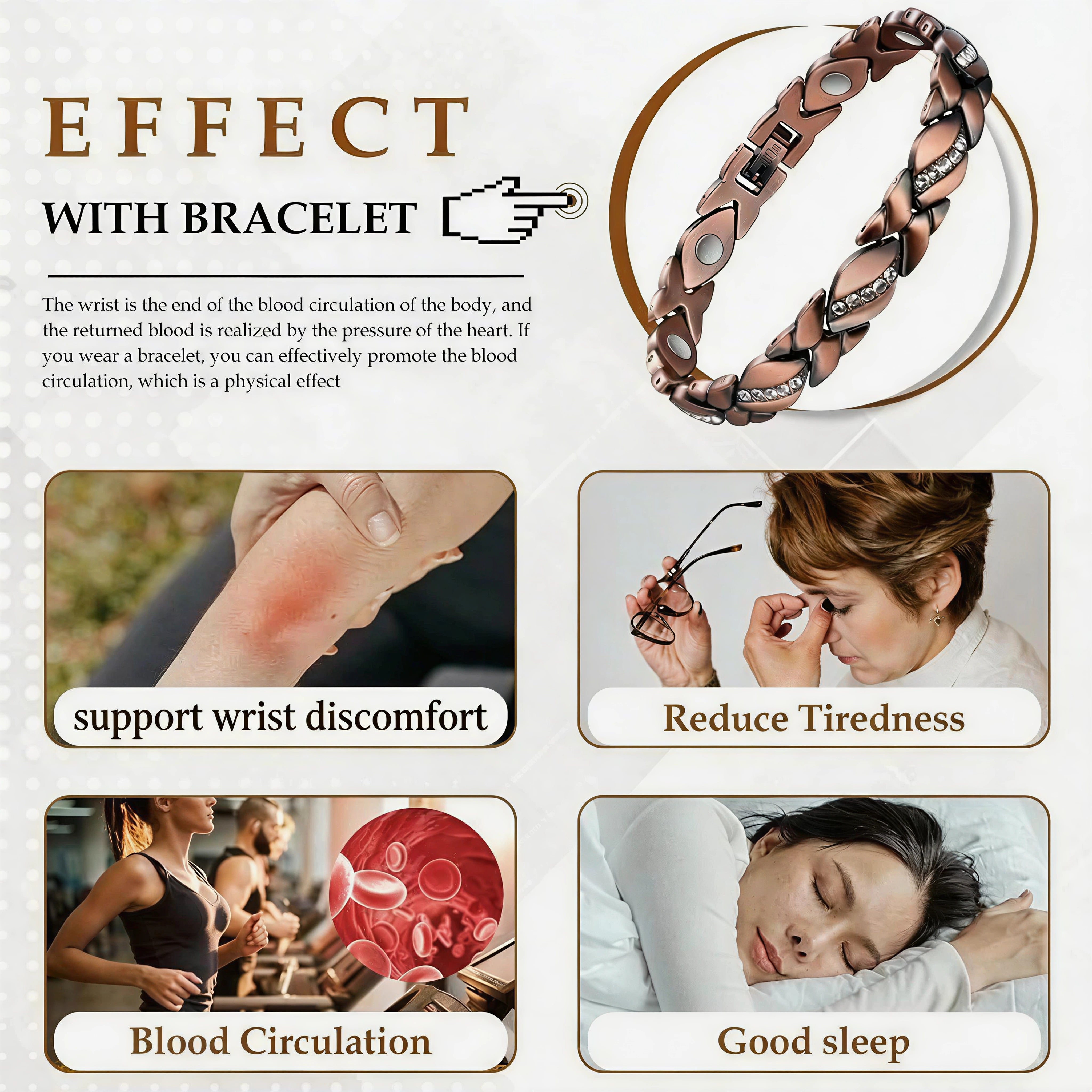 Ladies Titanium Magnetic Bracelet - Two Tone Gold