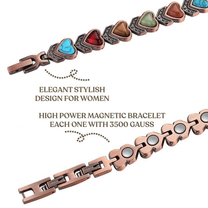 Ladies Copper Magnetic Therapy Bracelet - turquoise hearts