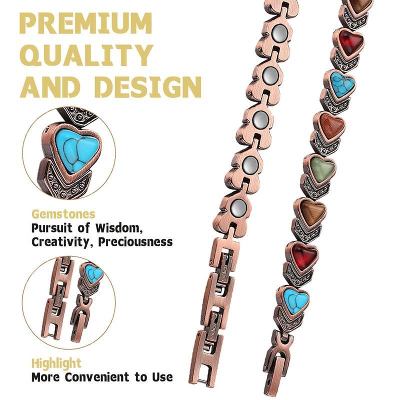 Ladies Copper Magnetic Therapy Bracelet - turquoise hearts