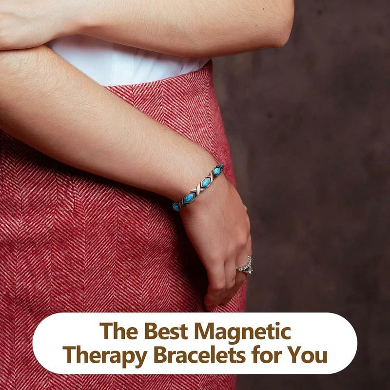 Ladies Copper Magnetic Therapy Bracelet - turquoise hearts